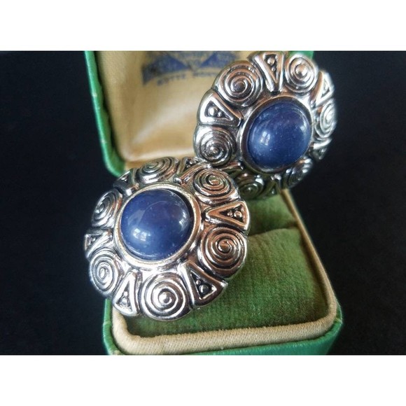 Silver and Blue Plastic Clip-on Earrings - Picture 2 of 10